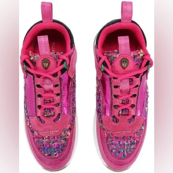 Kurt Geiger London Kensington Sneaker - Pink Suede Leather & Tweed - Picture 6 of 12